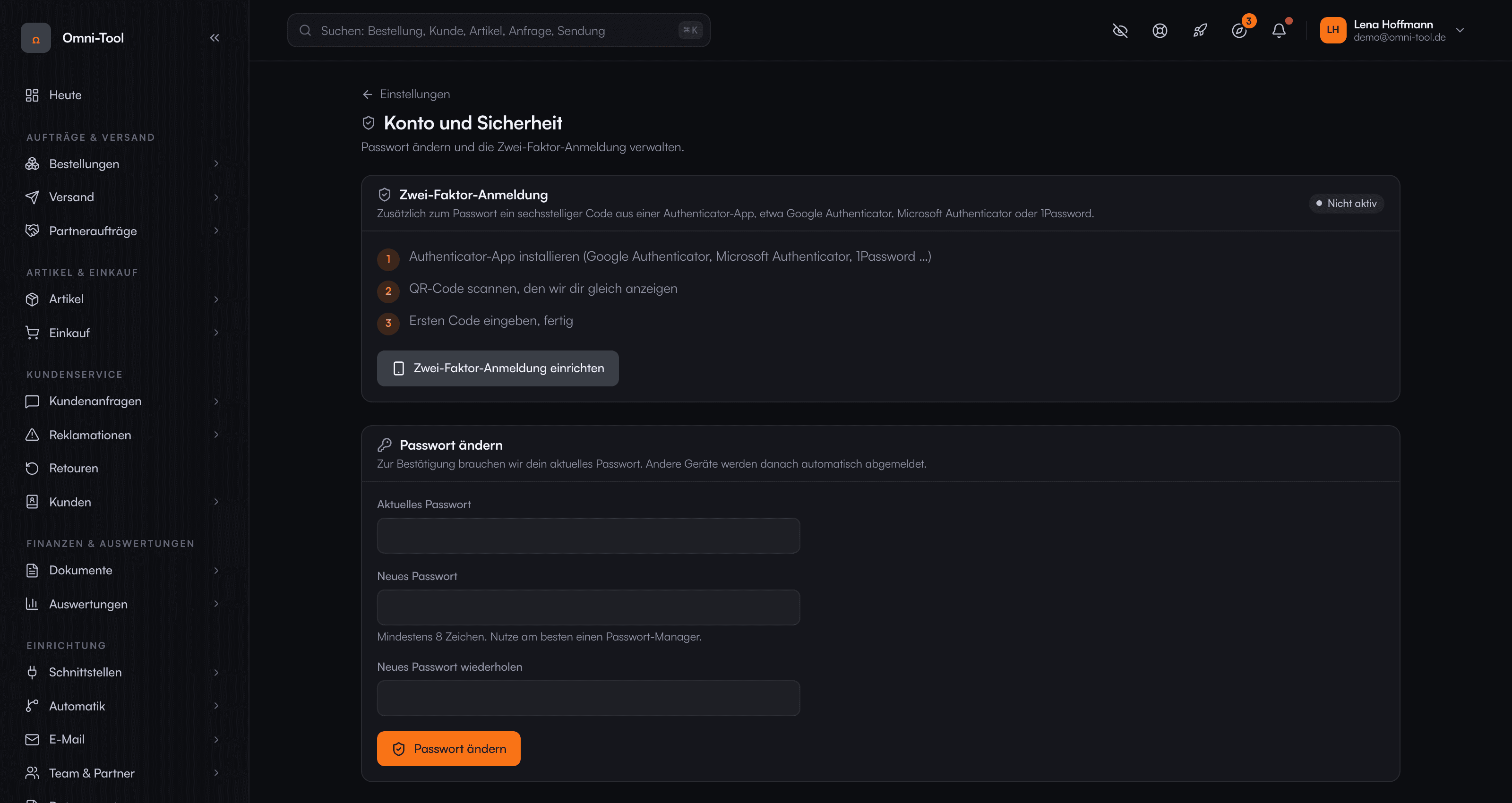 Konto und Sicherheit: Zwei-Faktor-Anmeldung per Authenticator-App einrichten und Passwort ändern